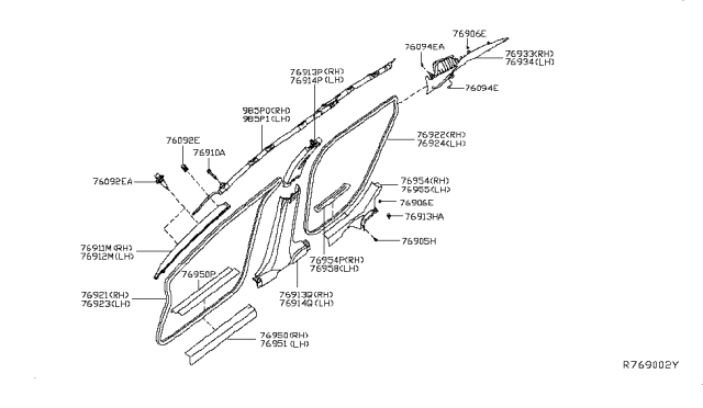 2015 Nissan Altima GARNISH Assembly-Front Pillar, RHH Diagram for 769119HP0A