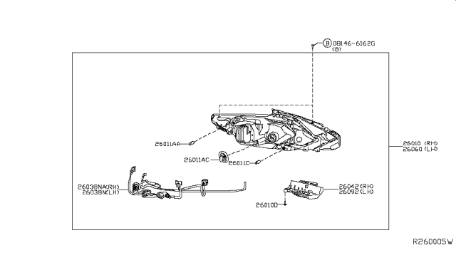 2015 Nissan Altima Passenger Side Headlight Assembly Diagram for 260103TA0A