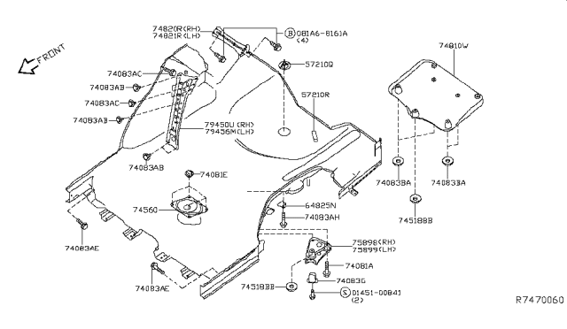 2017 Nissan Altima GUSSET - Floor Rear LH Diagram for 748B59HS0A