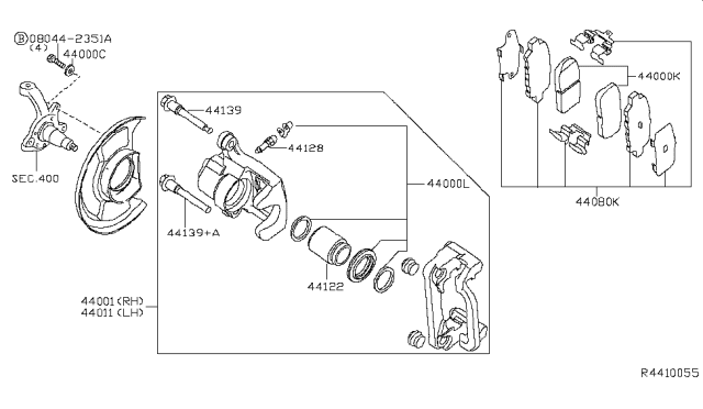 2015 Nissan Altima  CALIPER Assembly-Rear RH, W/O Pads Or SHIMS Diagram for 44001JA01B