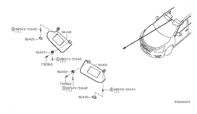 2015 Nissan Altima Holder SUNVISOR Diagram for 964091MA0A