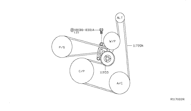 2013 Nissan Altima Alternator Belt Diagram for 117203JA0A