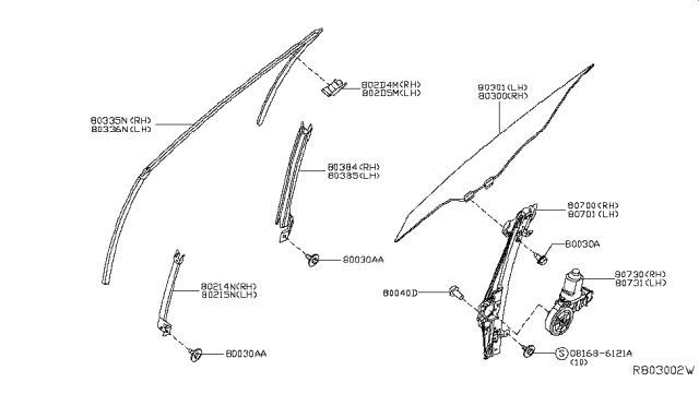 2013 Nissan Altima Regulator Assembly - Door Window, RH Diagram for 807203TA0A