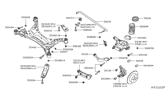 2015 Nissan Altima  Stay Assy-Rear Suspension Member RH Diagram for 554513TA0A