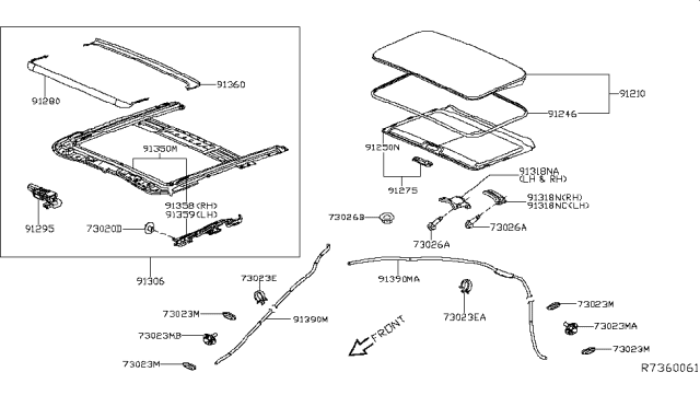 2018 Nissan Altima  Rail Complete-SUNROOF Diagram for 913063TA1B