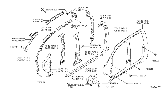 2018 Nissan Titan Cover Hole Diagram for 74811EA40A
