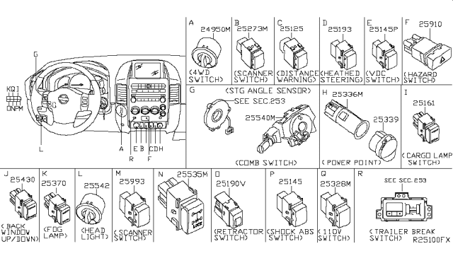 2017 Nissan Titan Switch Assy-Heat, Steering Diagram for 251933NA0A