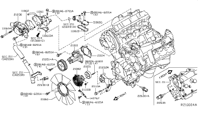 2016 Nissan Titan Gasket-Water Pump Diagram for 210147S000