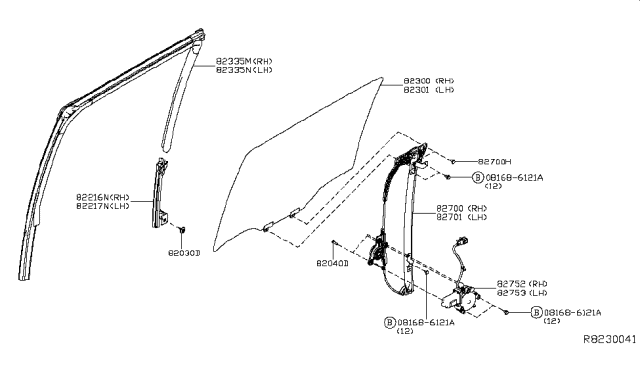 2016 Nissan Titan Glass Run-Rear Door Window RH Diagram for 82330EZ00B