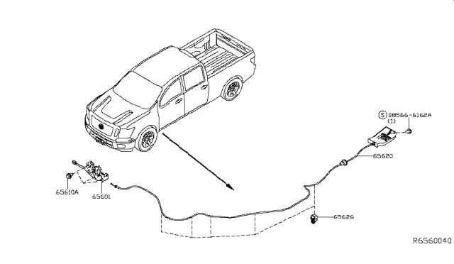 2016 Nissan Titan  Cable Hood Lock Diagram for 65621EZ00B