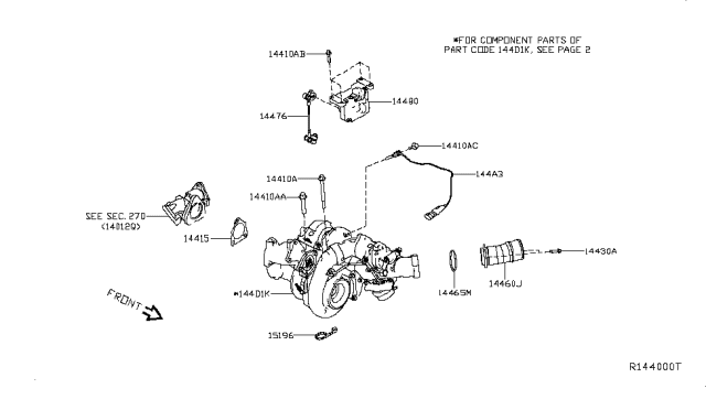 2016 Nissan Titan  Turbocharger Oil Outlet Gasket Diagram for 15196EZ40B