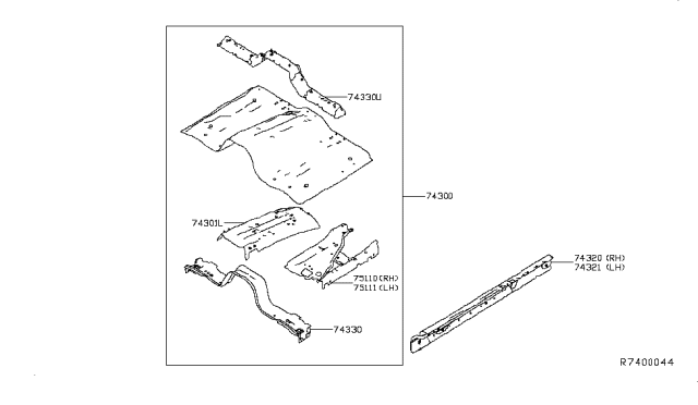 2016 Nissan Titan Floor Assy-Front Diagram for 74300EZ00A