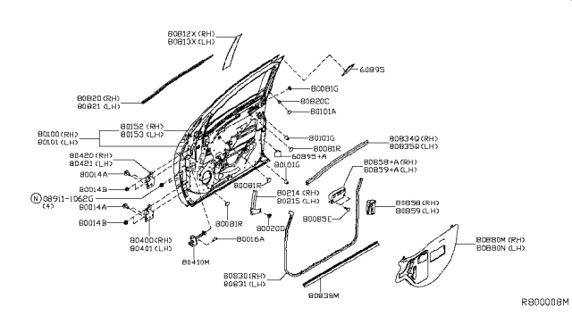 2019 Nissan Titan  MOULDING Assembly - Front Door Outside, LH Diagram for 80821EZ00B