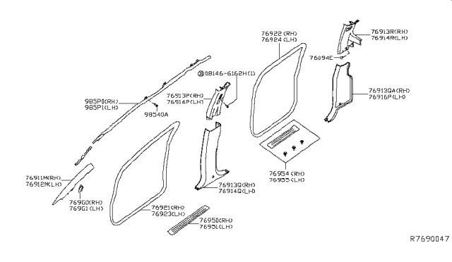 2018 Nissan Titan GARNISH Windshield Pillar Upper RH Diagram for 769139FT1A