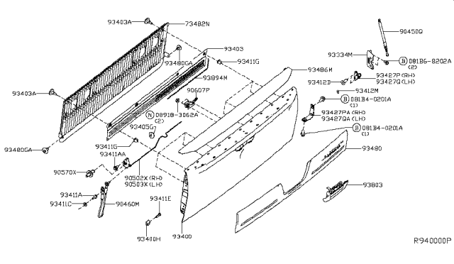 2017 Nissan Titan  Rear Gate Handle Diagram for 90606EZ03A