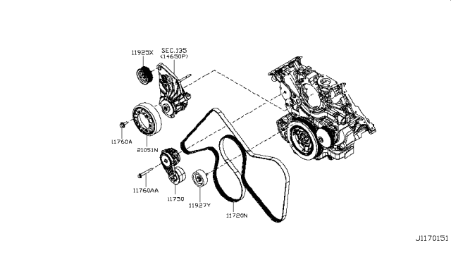 2019 Nissan Titan TENSIONER Assembly Belt Diagram for 11750EZ40A