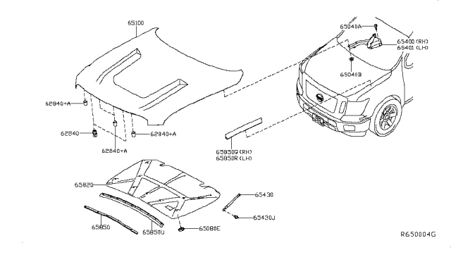 2017 Nissan Titan  Stay Assy-Hood Diagram for 65470EZ00A