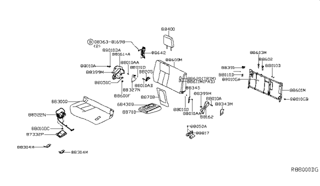 2019 Nissan Titan  Case Assy-Rear Seat Armrest Diagram for 88708EZ04A