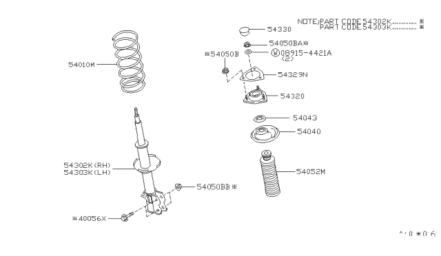 1999 Nissan Altima Strut Mounting Insulator Assembly Diagram for 543202B500