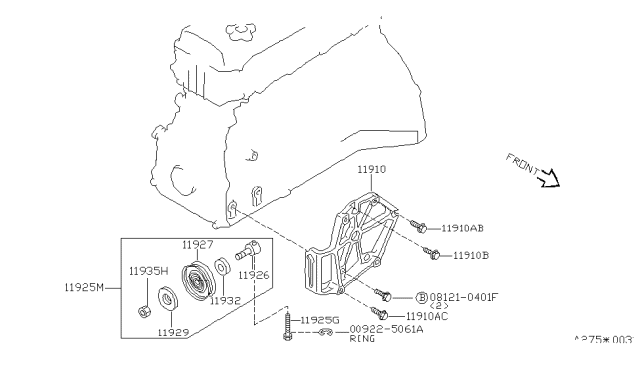 2001 Nissan Altima Pulley-Idler Diagram for 119275B600