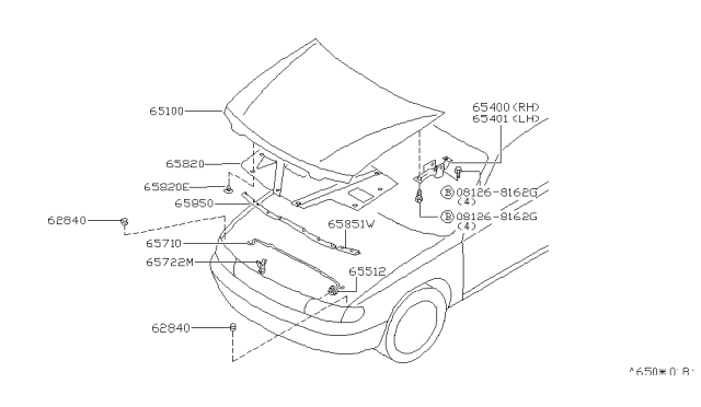 1999 Nissan Altima  Hinge Hood LH Diagram for 654019E030