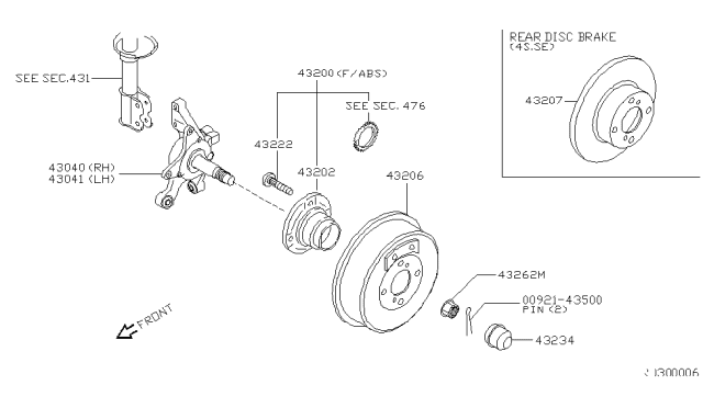 1999 Nissan Altima Cap Hub Rear Wheel Diagram for 432342B500