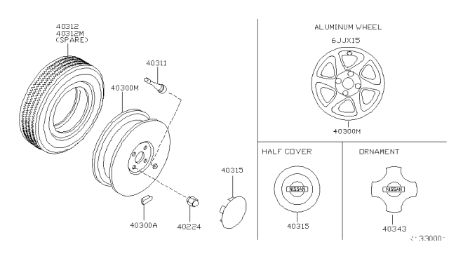 2001 Nissan Altima  Road Wheel Nut Diagram for 402241Z000