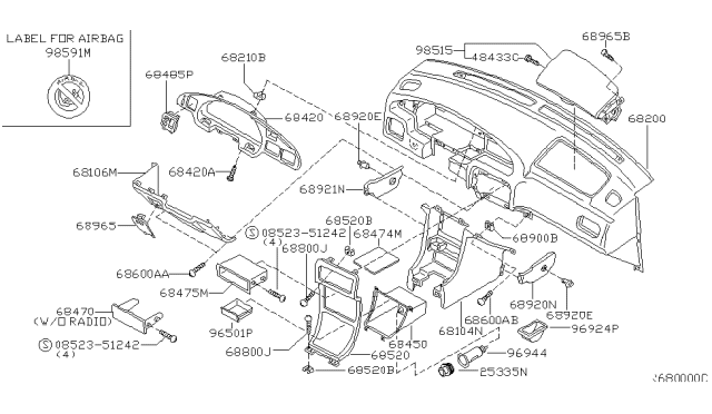 2000 Nissan Altima 12-Volt Lighter Cover Diagram for 253359B910