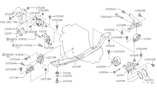 2001 Nissan Altima Stopper-Engine Mounting, Rear Diagram for 112150Z015