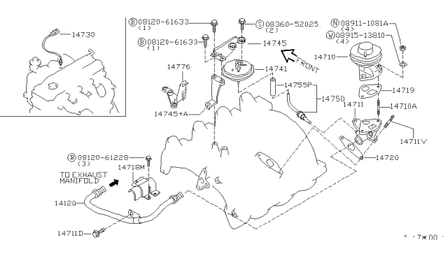 1999 Nissan Altima Tube Assy-TDV Control Diagram for 14750F4406