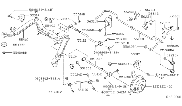 2001 Nissan Altima  Bracket Assy-Stabilizer Mounting Diagram for 562342B500