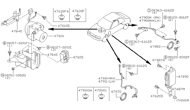 2000 Nissan Altima Relay Assy-Actuator Diagram for 47605C9900