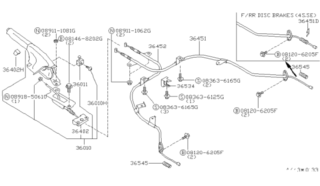 1999 Nissan Altima Switch Assy-Parking Brake Lamp Diagram for 360114E100