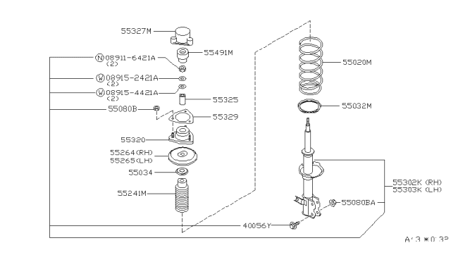 2001 Nissan Altima Bolt-Knuckle Arm Diagram for 400560Z000