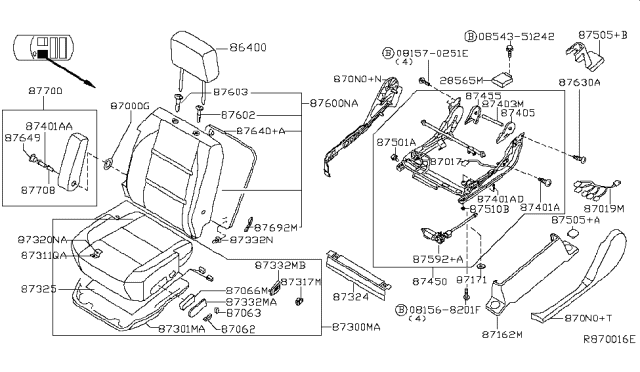 2014 Nissan Titan Switch Assembly Seat Lumber Diagram for 873179GG0A