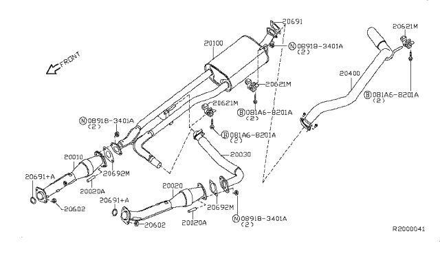 2012 Nissan Titan  Exhaust, Main Muffler Assembly Diagram for 20100ZJ00B