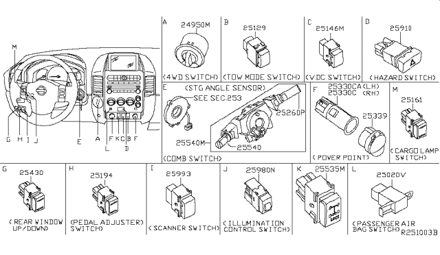 2008 Nissan Titan Switch Assy-Illumination Lamp Diagram for 259805Z000