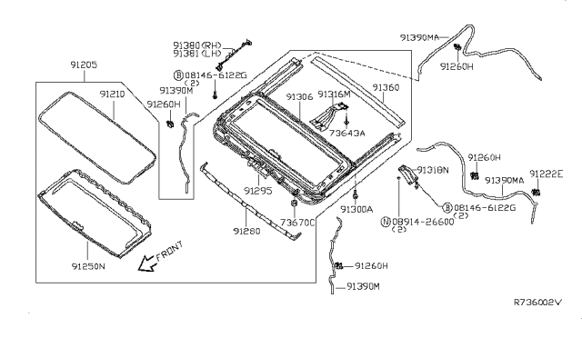 2006 Nissan Titan  Bracket-SUNROOF, Center Diagram for 768868S520