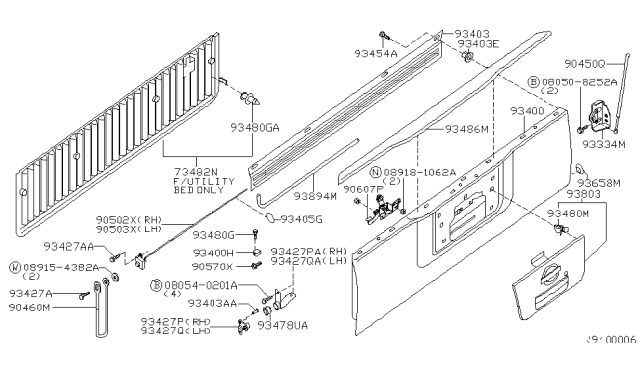 2004 Nissan Titan  Hinge Assy-Rear Gate, LH Diagram for 934817S200