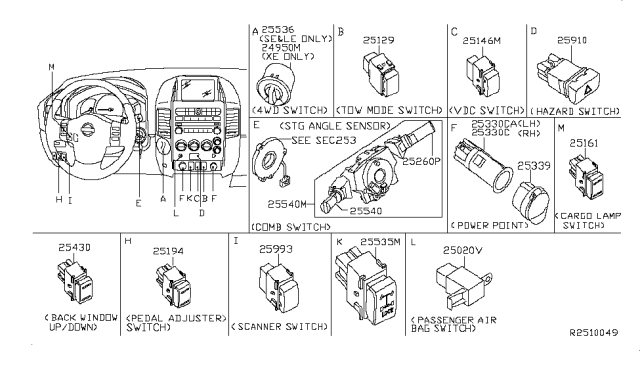 2007 Nissan Titan  Switch Assy-Power Window Diagram for 254307S200