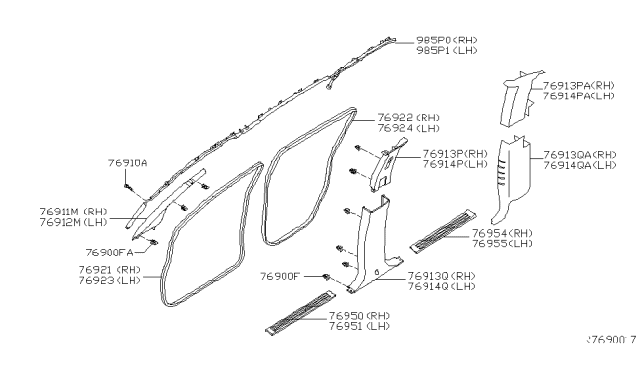 2008 Nissan Titan Garnish-Lock Pillar, Upper RH Diagram for 769137S000