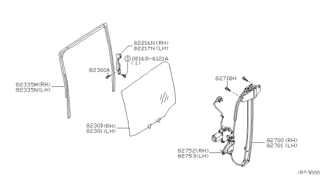 2008 Nissan Titan Glass Assy-Rear Door Window, LH Diagram for 823017S200