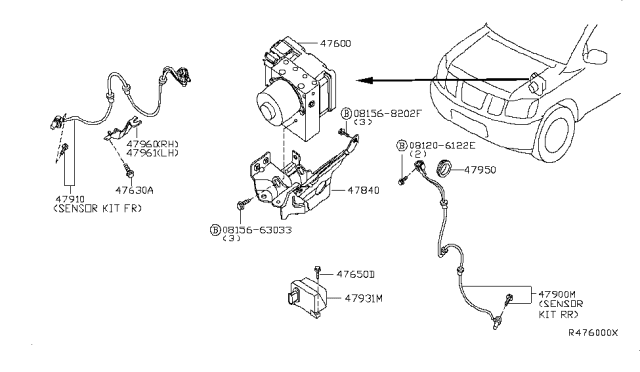 2006 Nissan Titan  Sensor Assembly-Anti SKID, Rear Diagram for 479007S200