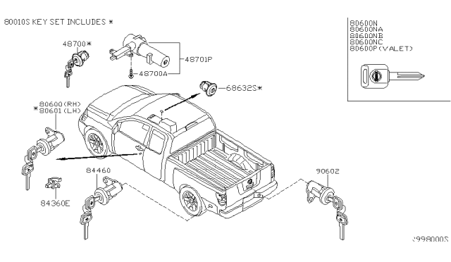 2006 Nissan Titan  Key Blank Sub Diagram for H05655Z010