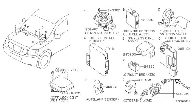 2005 Nissan Titan Control Assembly Transfer Diagram for 284967S300