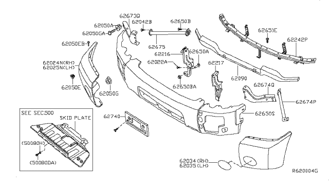 2011 Nissan Titan  Front Bumper Cover Diagram for 620227S020