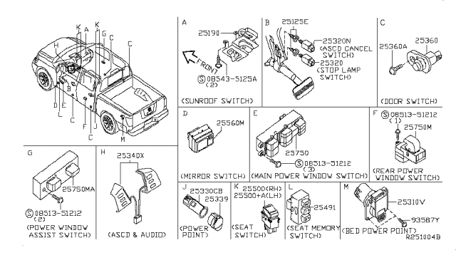 2007 Nissan Titan  Switch Assy-Seat Heat Diagram for 255007S200