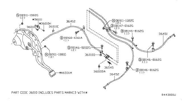 2013 Nissan Titan  Cable Assy-Brake, Rear LH Diagram for 365317S200