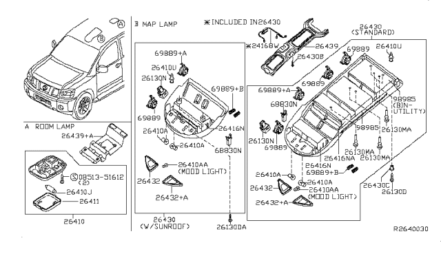 2007 Nissan Titan Lens-Room Lamp Diagram for 264119E010