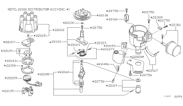 1981 Nissan Datsun 810 A Distributor Diagram for 22100W3001